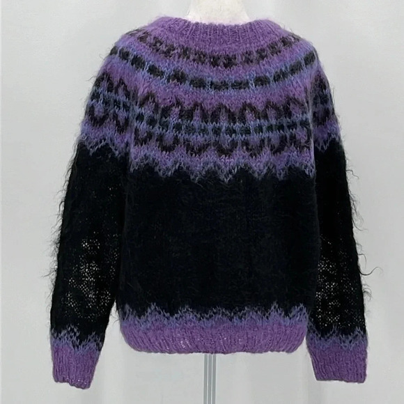 Icelandic Design Fair Isle Mohair & Wool Blend Handknit Sweater - Size Medium - Picture 4 of 6